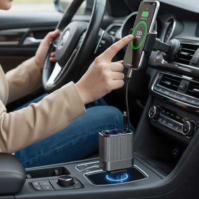 Automotive FM Transmitter retractable cables