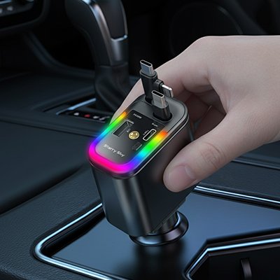 Usb Car Charger Cigarette Lighter Adapter retractable cable